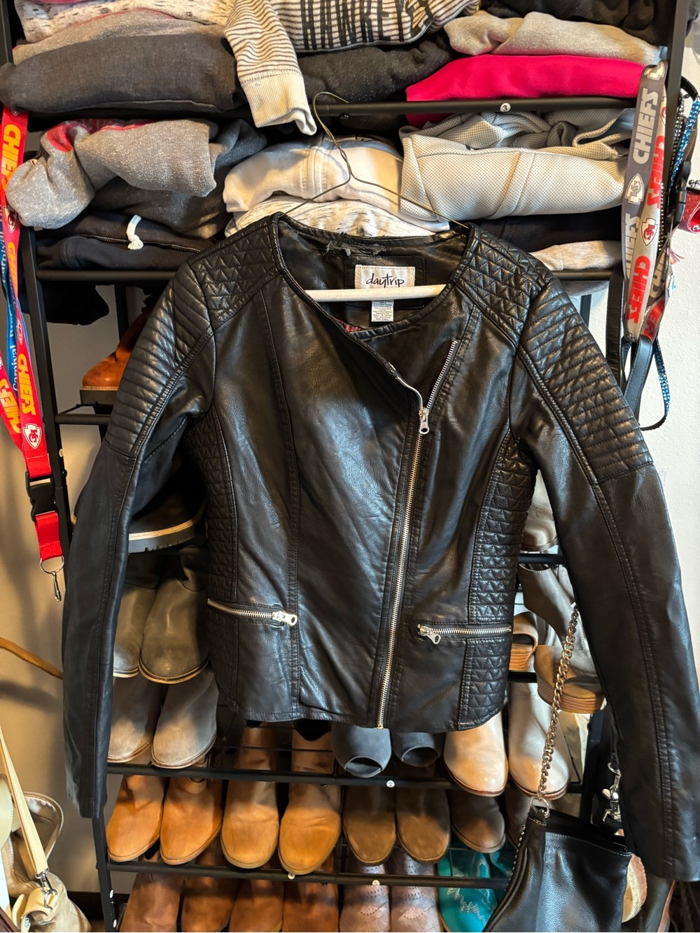 Daytrip Black Quilted Faux Leather Moto Jacket